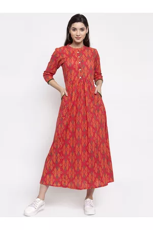 INDIBELLE Women Red Printed Fit and Flare Dress
