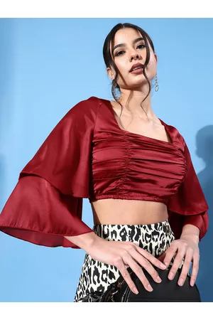 KASSUALLY Women Charming Maroon Solid Bustier Top
