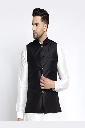 Kaifoo Men Black Solid Woven Nehru Jacket