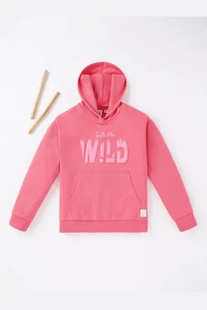 Ed-a-Mamma Girls Pink Cotton Printed Hooded Sweatshirt