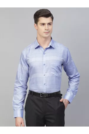 MANQ Men Blue Smart Checked Formal Shirt