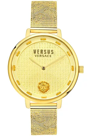 Versus Women Gold bracelets - Women Gold-Toned Brass Printed Dial & Gold Toned Stainless Steel Bracelet Style Straps Analogue Watch