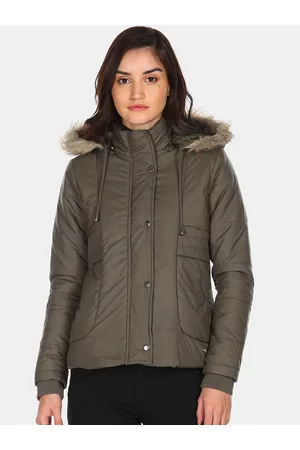 Flying Machine Women Green Parka Jacket