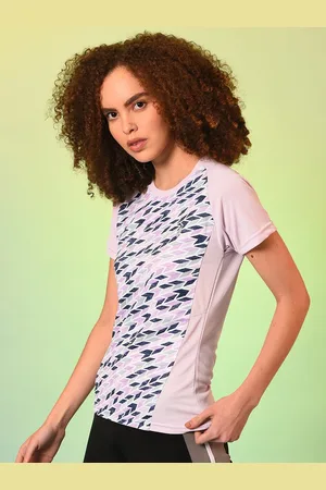 Campus Women Lavender & Navy Blue Printed Running T-shirt