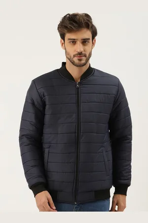 Leather Retail Men Navy Blue Solid Bomber Jacket