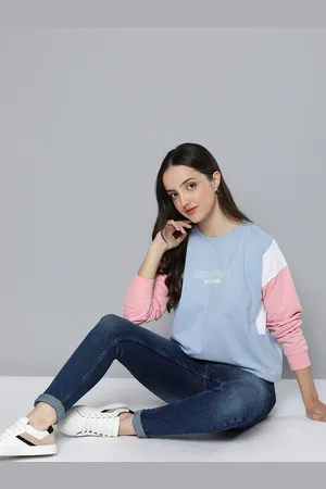 Mast & Harbour Women Colourblocked And Printed Pure Cotton Pullover Sweatshirt