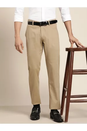 HANCOCK Men Beige Slim Fit Cotton Trousers