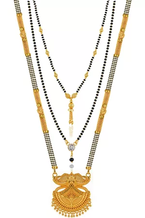 Brandsoon Set Of 3 Gold-Plated & Black Beaded Mangalsutra
