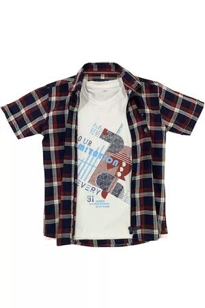 CAVIO Boys Maroon Tartan Checks Checked Casual Shirt