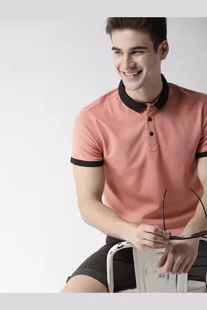 Mast & Harbour Men Peach-Coloured Solid Polo Collar T-shirt