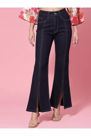 KASSUALLY Women Blue Solid Flared High-Rise Stretchable Jeans