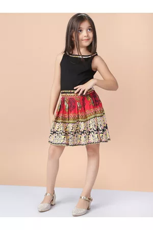 naughty ninos Girls Black & Red Printed Fit and Flare Dress