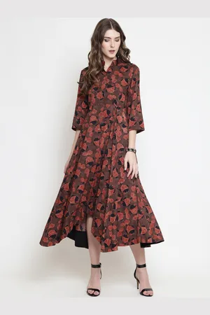 Sera Women Brown & Black Printed A-Line Kurta