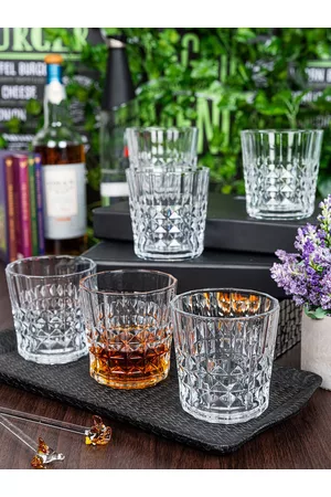 GOODHOMES Set Of 6 Transparent Textured Glass Whisky Tumbler