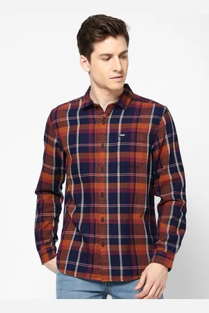 Wrangler Men Blue Tartan Checks Checked Casual Shirt