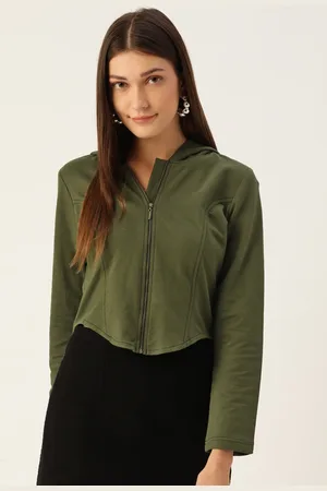 Antheaa Women Olive Green Crop Tailored Jacket