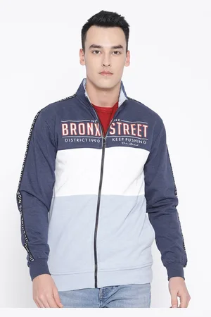 Duke Men Blue & White Colourblocked Sweatshirt