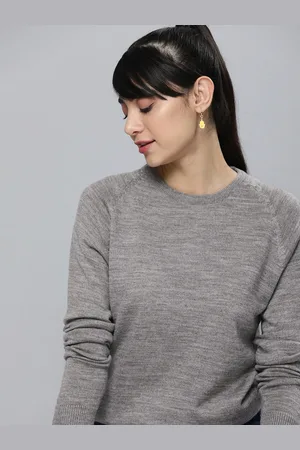 HERE&NOW Women Grey Solid Acrylic Pullover