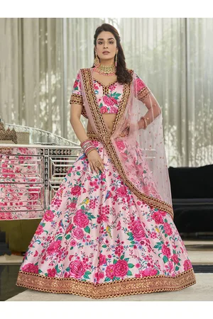 FABPIXEL Women Pink & Green Printed Semi-Stitched Lehenga & Unstitched Blouse With Dupatta
