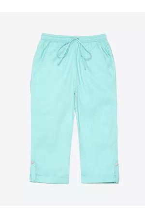 Biba Girls Blue Solid Relaxed Straight Fit Trousers