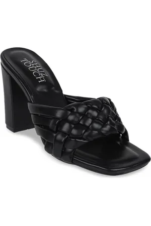 SHUZ TOUCH Black Textured Block Peep Toes