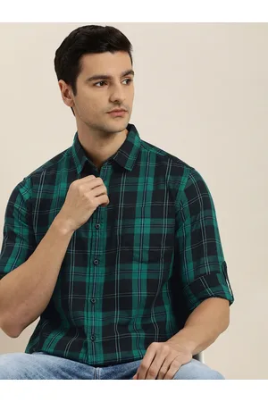 Moda Rapido Men Teal Green & White Slim Fit Checked Pure Cotton Casual Shirt