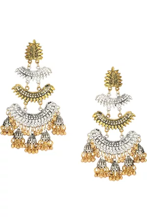 DESI COLOUR Silver-Toned & Gold-Toned Crescent Shaped Drop Earrings
