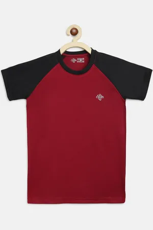 Chimprala Girls Maroon & Black Colourblocked Applique Running T-shirt