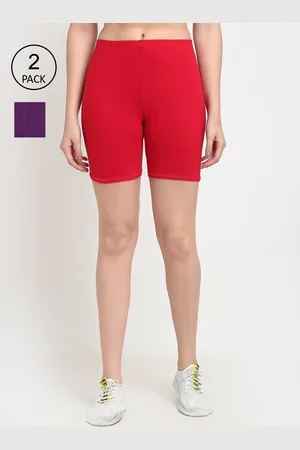 GRACIT Women Pack of 2 Red & Purple Cycling Shorts