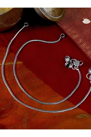 TEEJH Set Of 2 Oxidized Silver-Toned Single Line Ghungroo Anklets