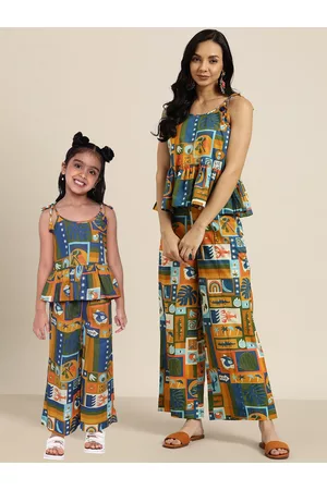Sangria Blue & Mustard Yellow Pure Cotton Printed Co-Ords Set