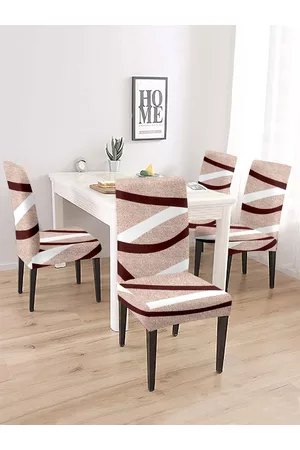 Cortina Set Of 4 Beige & White Printed Removable Chair Slip Covers