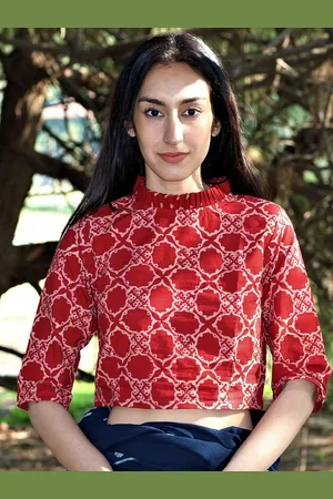 Chidiyaa Women Maroon Printed Saree Blouse