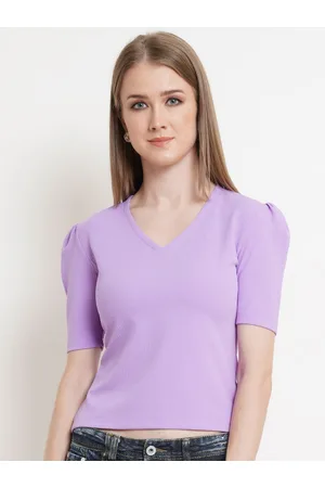 Popwings Women Purple Self Design Crop Top