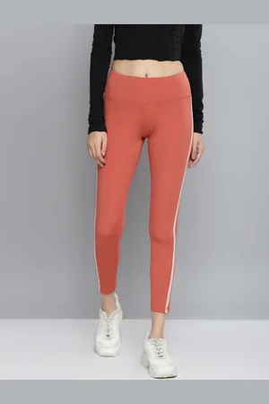 Reebok Women Coral Orange Piping Training High-Rise Tights