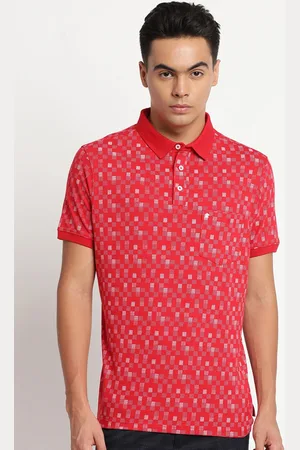 Turtle Men Red Printed Pure Cotton Polo Collar T-shirt