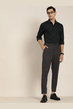 Invictus Men Black Checked Slim Fit Mid-Rise Semiformal Regular Trousers