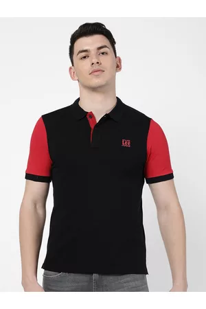 Lee Men Black Colourblocked Polo Collar Slim Fit Cotton T-shirt