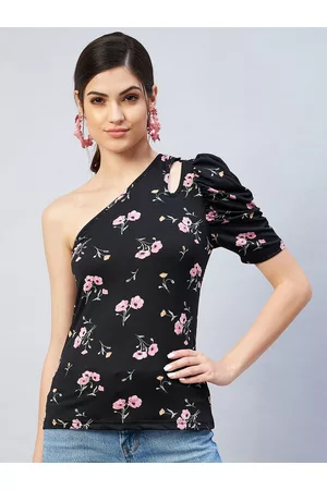 marie claire Black Floral Print One Shoulder Top