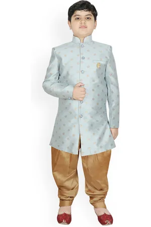 SG Boys Grey & Gold Printed Sherwani Set