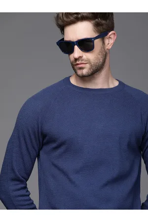 WROGN Men Blue Boucle Pullover Sweater