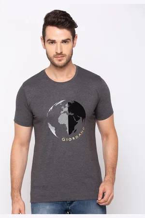 Giordano Men Grey Slim Fit Printed Round Neck T-shirt