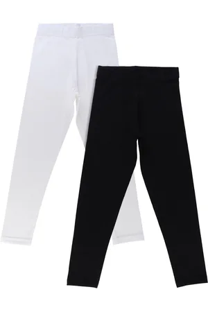 BodyCare Girls Pack Of 2 White & Black Solid Leggings