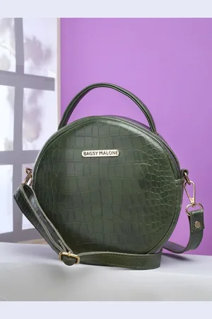 Bagsy Malone Olive Green PU Oversized Structured Handheld Bag with Applique