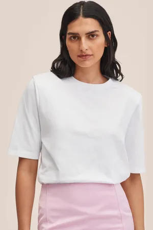 MANGO Women White Solid Monochrome Pure Cotton T-shirt