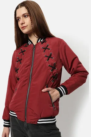 Campus Women Red Black Windcheater Outdoor Bomber Jacket
