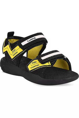 Campus Kids Black & Yellow Colourblocked Sports Sandals