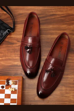 MUTAQINOTI Men Red Patent Leather Loafers