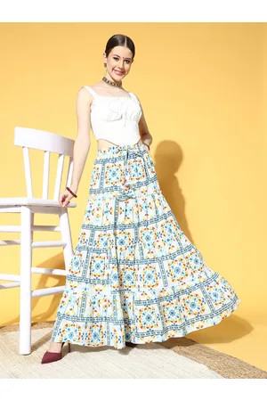 Sangria White Geometric Elevated Bottom Skirt