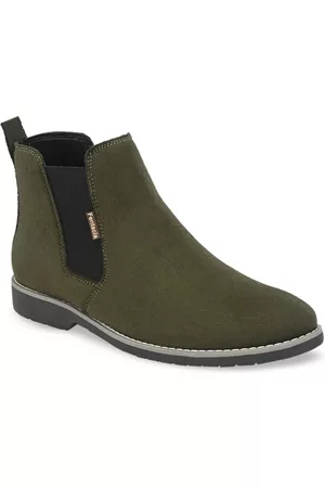 Fentacia Men Olive Green Solid Synthetic Suede High-Top Flat Boots